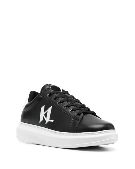 Karl Lagerfeld Black Logo-Appliqué Leather Sneakers for men