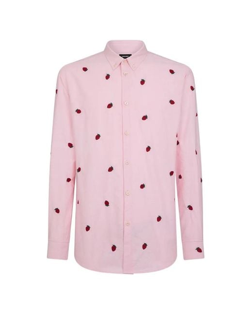DSquared² Pink Strawberry-Embroidered Shirt for men