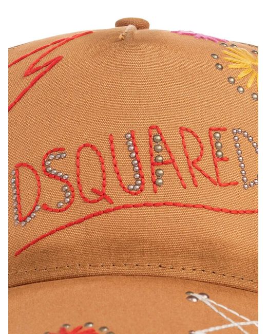 DSquared² Orange Ivory Cotton Handmade Scribble Cap for men
