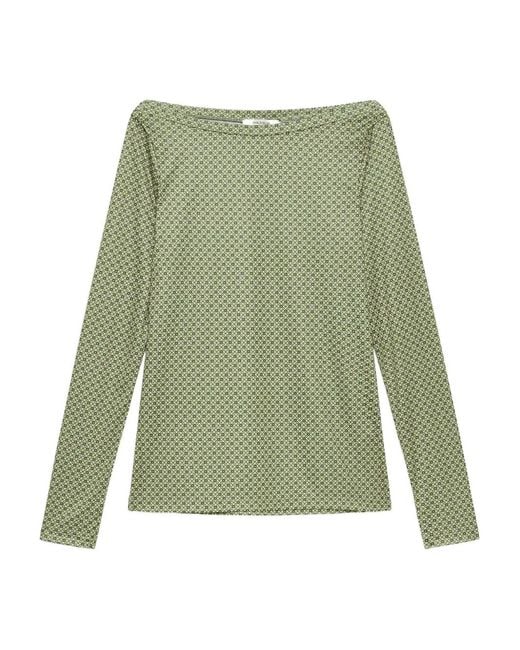 Maliparmi Green Geometric-Pattern Boat-Neck T-Shirt