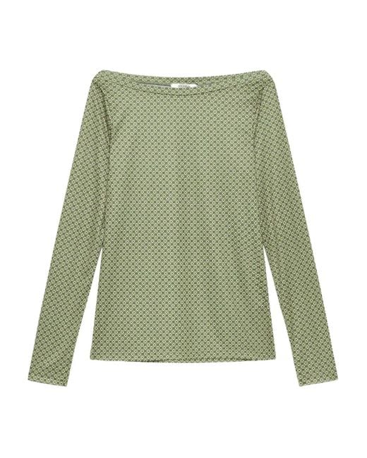 Maliparmi Green Geometric-Pattern Boat-Neck T-Shirt