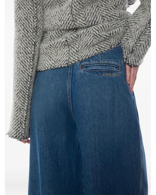Jeans A Gamba Ampia Con Pieghe di Alberta Ferretti in Blue