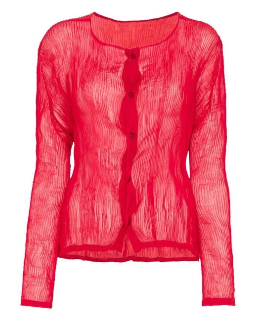 美品　ISSEY MIYAKE プリーツ加工　ロングカーディガン　レッド 楽天市場】【中古品】【レディース】 PLEATS PLEASE プリーツ