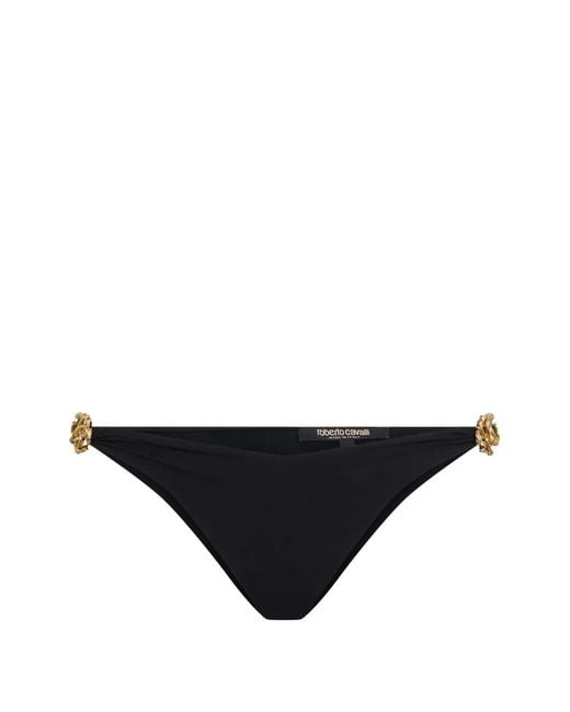 Roberto Cavalli Black Logo-Detail Bikini Bottoms