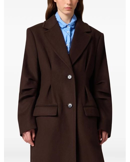 MSGM Brown Pleated-Sleeve Notched-Lapels Coat