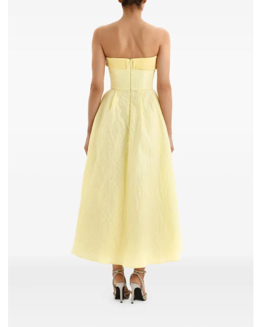 POST MERIDIEM Midi-Jurk Met Satijnen Vlak En Jacquard in het Yellow