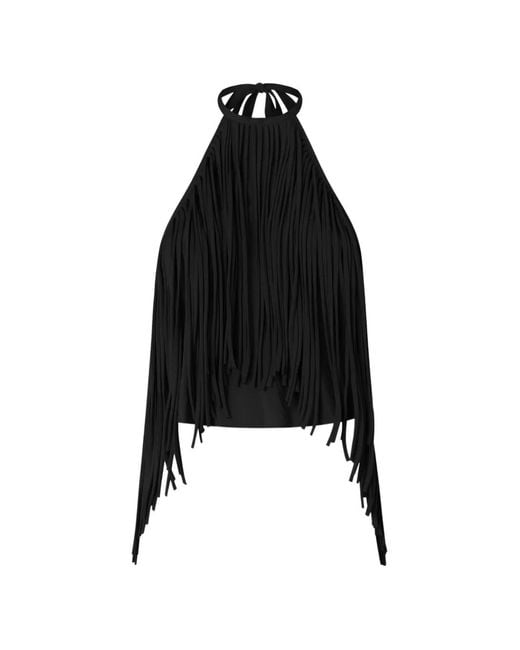 Pinko Black Halterneck Top With Fringes