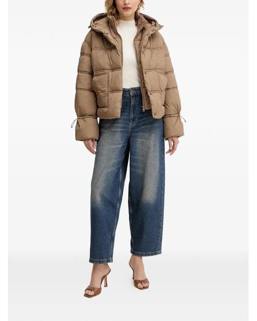 Guess Brown Hooded Pattern Puffer Jacket