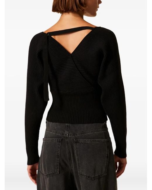 Twinset Ribgebreide Trui Met Gekruiste Voorkant in het Black