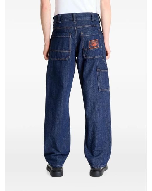 Dickies Blue Panelled Logo-Patch Jeans for men