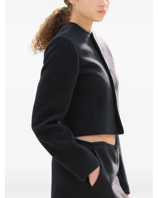 Auralee Black Collarless Wool-Blend Cropped Jacket