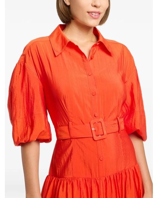 Cinq À Sept Red Daliah Belted Balloon-Sleeve Midi Dress