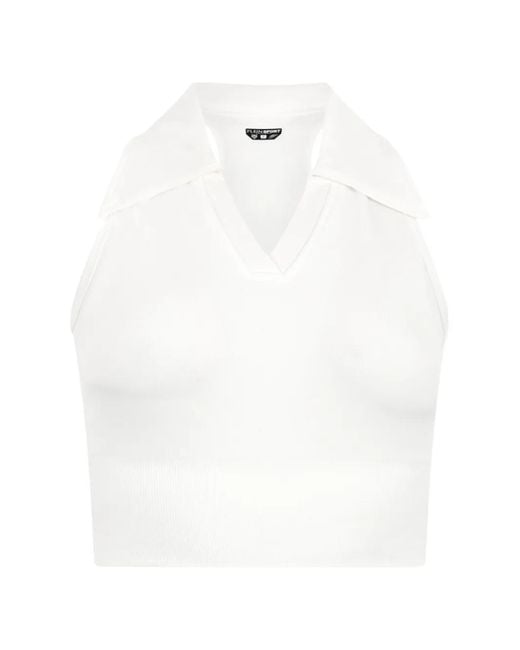 Philipp Plein White Polo-Neck Cropped Top