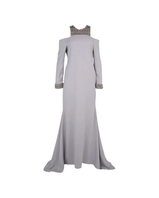 Loodyana Gray Gladiolus Embellished Off-Shoulder Maxi Dress