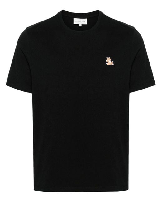 Maison Kitsuné Black T-Shirt Con Applicazione Chillax Fox for men