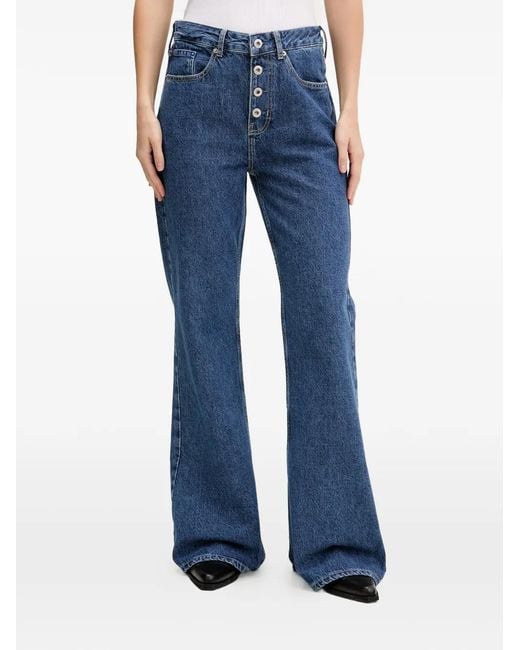 Karl Lagerfeld Blue Button-Fly Flared Jeans