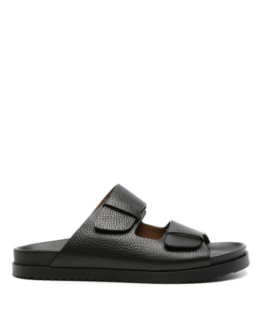 Doucal's Black Round-Toe Leather Slides for men