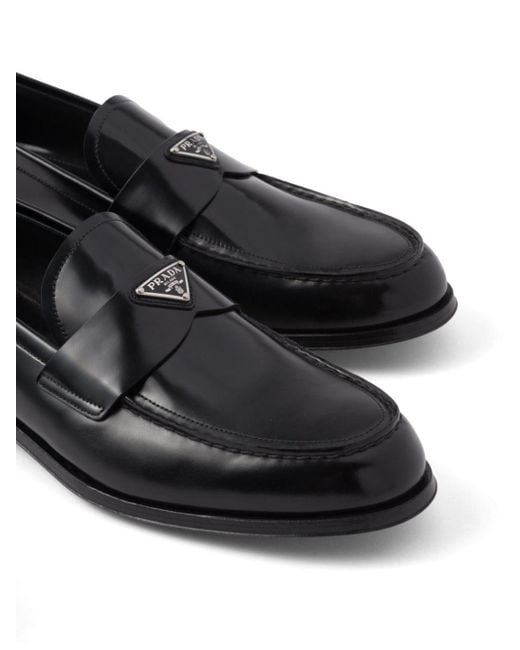 Prada Black Triangle-logo Leather Loafers for men