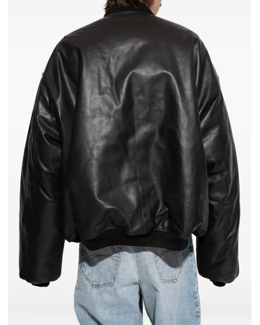 Vetements Black Leather Zip-Fastening Bomber Jacket for men