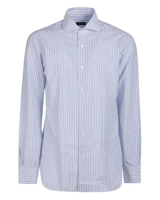 Camicia A Righe A Maniche Lunghe di Barba Napoli in Blue da Uomo