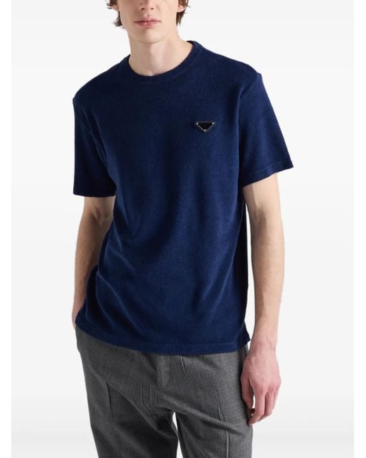 Prada Blue Terry Towelling T-Shirt for men