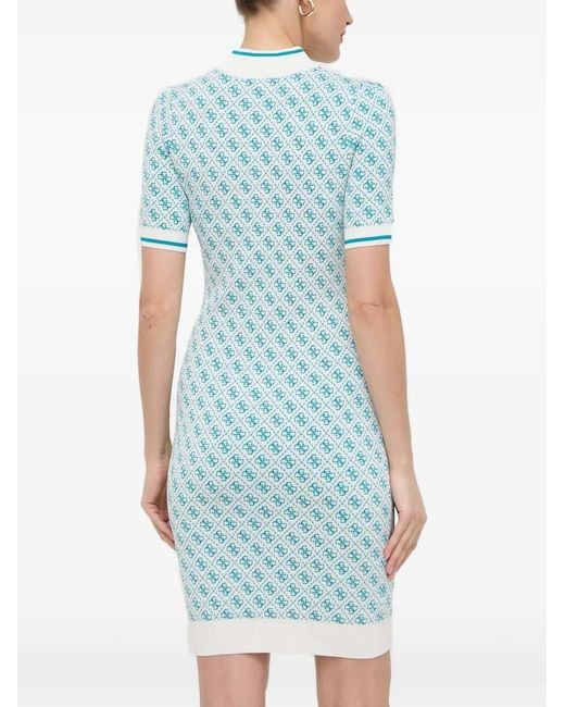 Guess Blue Patterned High-Neck Dress