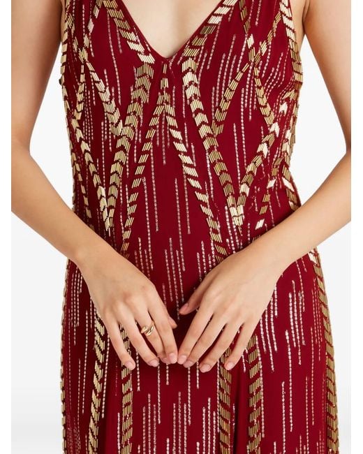 Temperley London Red Viola Bead-Embellished Open-Back Maxi Dress
