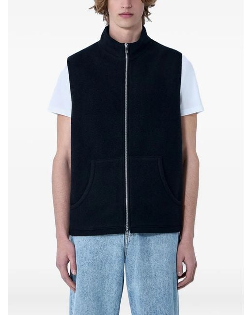 Rier Blue High-Neck Zip-Up Wool Vest