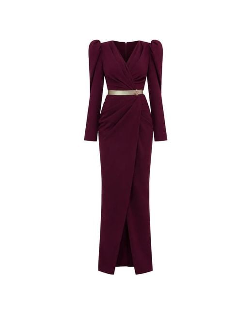 Rhea Costa Purple Chloe Wrap-Effect Belted Maxi Dress
