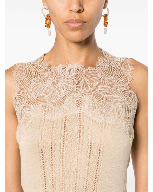 Ermanno Scervino Natural Lace-detail Knitted Top