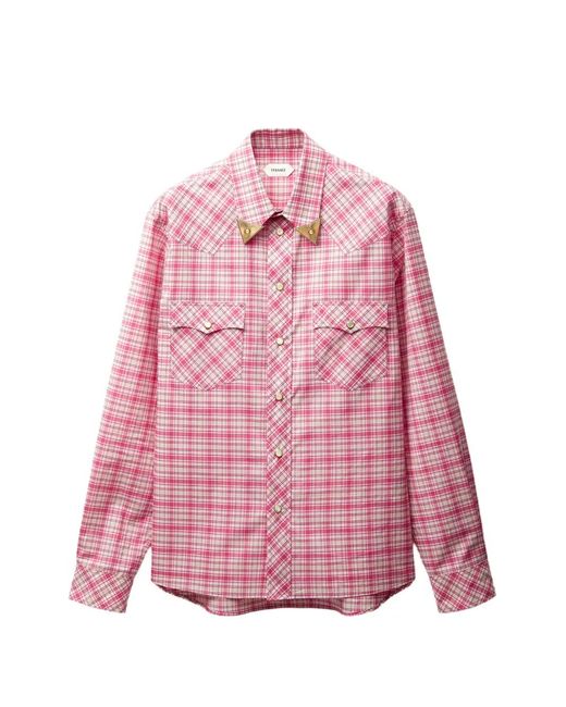 Versace Pink Checked Cotton-Poplin Slim Shirt for men