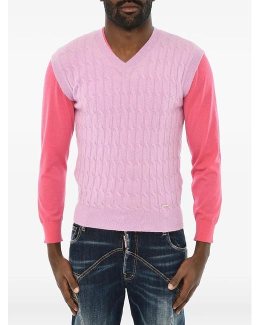 DSquared² Red Cable-Knit V-Neck Vest for men