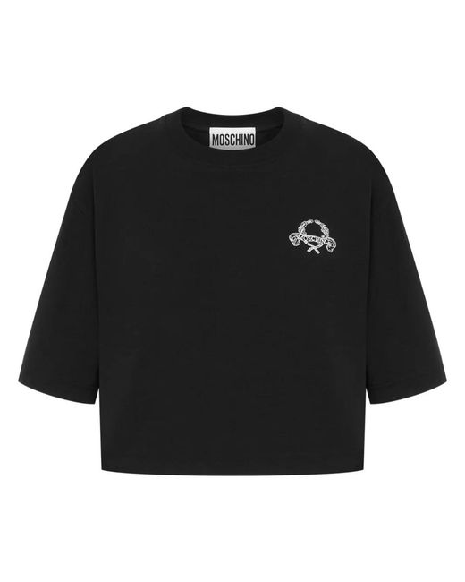 Moschino Black Embroidered-Logo T-Shirt