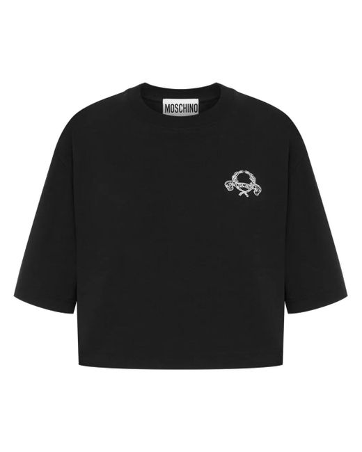 Moschino T-Shirt Met Geborduurd Logo in het Black