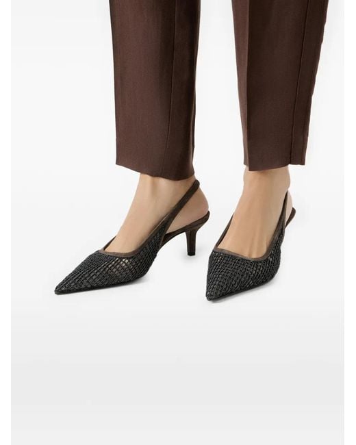 Brunello Cucinelli Gray Pointed-Toe Slingback Heels