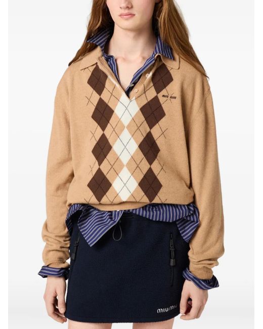 Jersey tipo polo con tres botones Miu Miu de color Brown