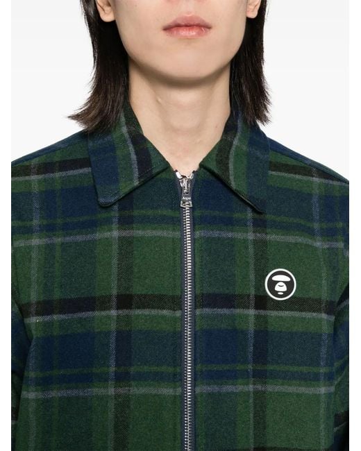 Aape By A Bathing Ape Green Logo-Patch Check-Pattern Jacket for men