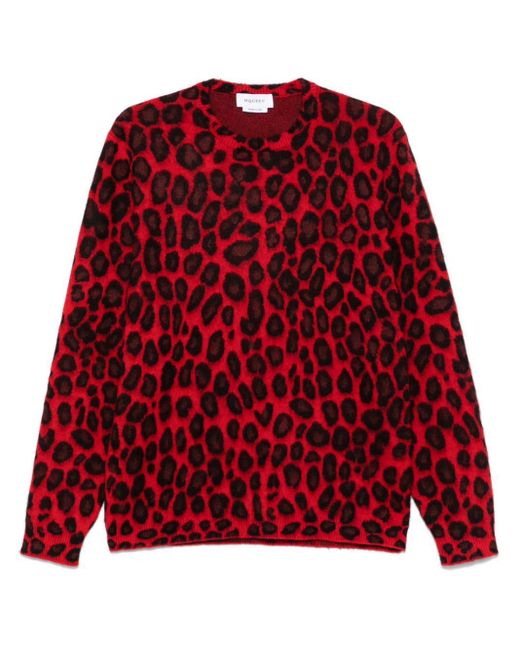 Alexander McQueen Red Leopard Jacquard Sweater for men