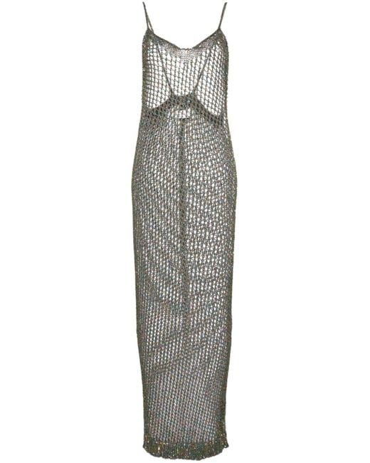 Laneus Gray Open-knit Sequined Maxi Dress