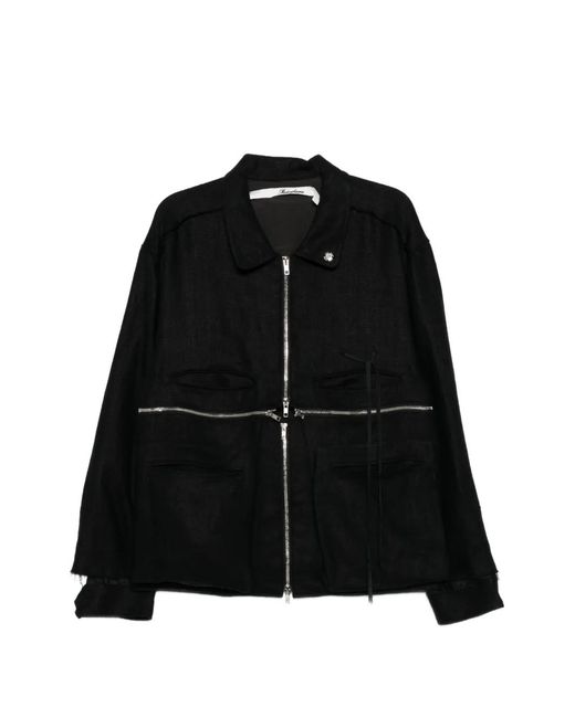 Midorikawa Black Lace-Panelled Frayed Jacket for men