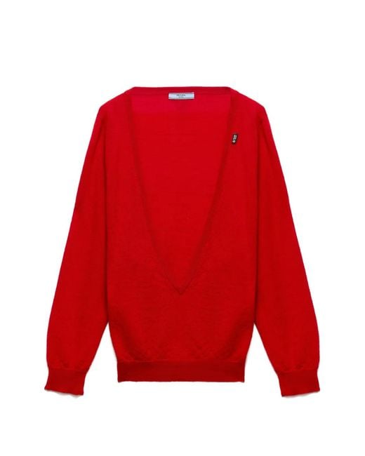 Prada Red Pull En Cachemire À Col V