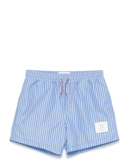 Thom Browne Blue Pinstriped Swim Shorts for men