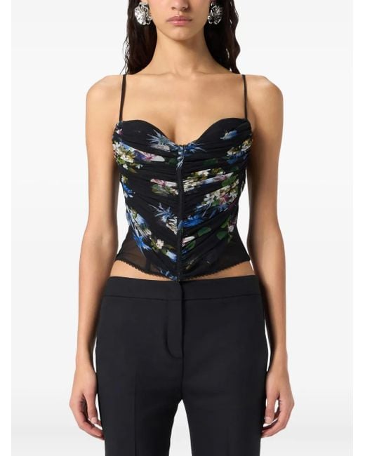Blumarine Black Gerafftes Top mit Blumen-Print