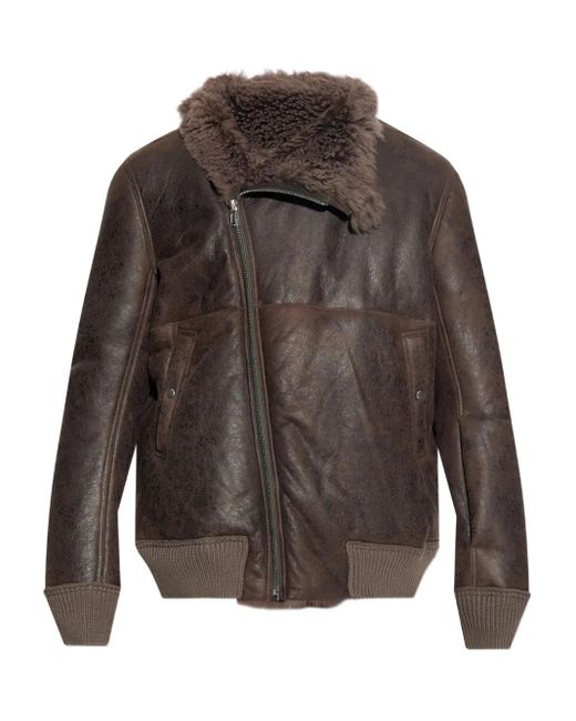 Rick Owens Brown Shearling-Collared Zip-Front Jacket for men