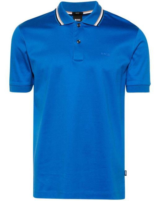 Boss Blue Logo-print Jersey Polo Shirt for men