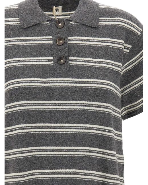 THE GARMENT Gray Striped Polo Shirt