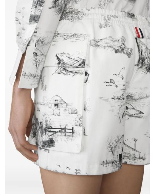 Thom Browne White Graphic-Print Cargo Shorts for men