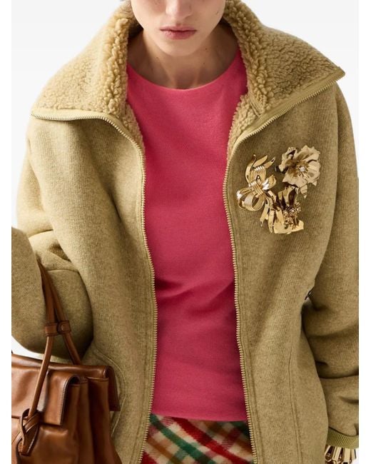 Miu Miu Natural Jacke Aus Shearling Mit Reißverschluss