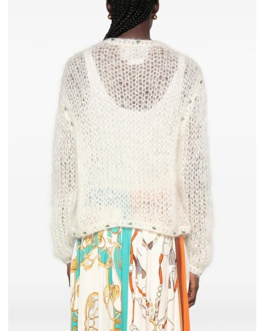 Forte_forte White Open-Knit Bead-Embellished Cardigan