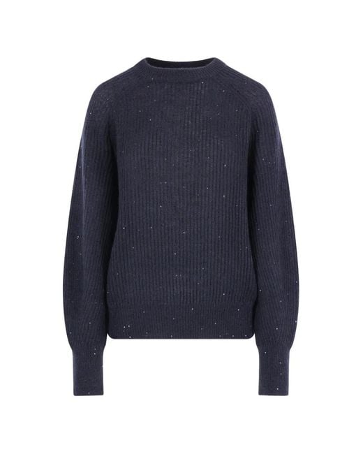 Pull Côtelé À Sequins Brunello Cucinelli en coloris Blue
